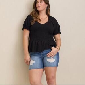 Torrid black Cotton Modal Slub Smocked
Short Sleeve Babydoll